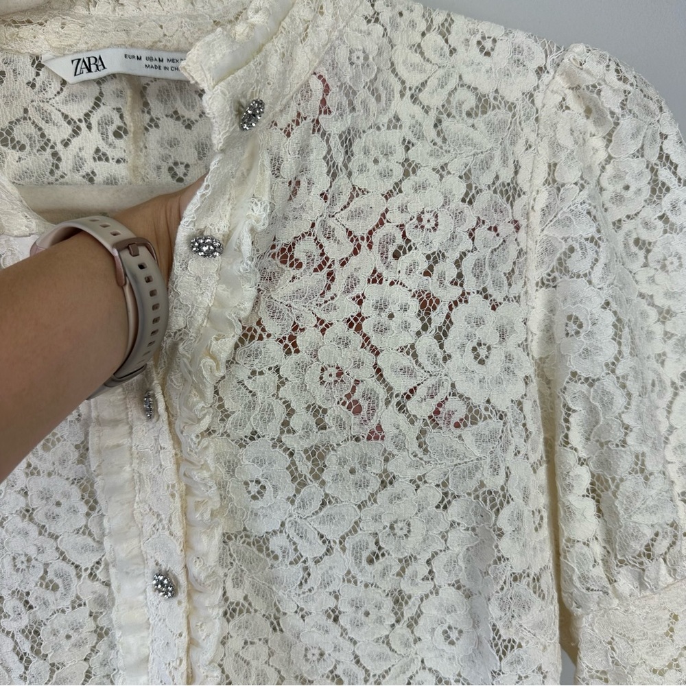 Zara Blogger Favorite Lace Rhineston Button Mini Dress - Picture 9 of 12